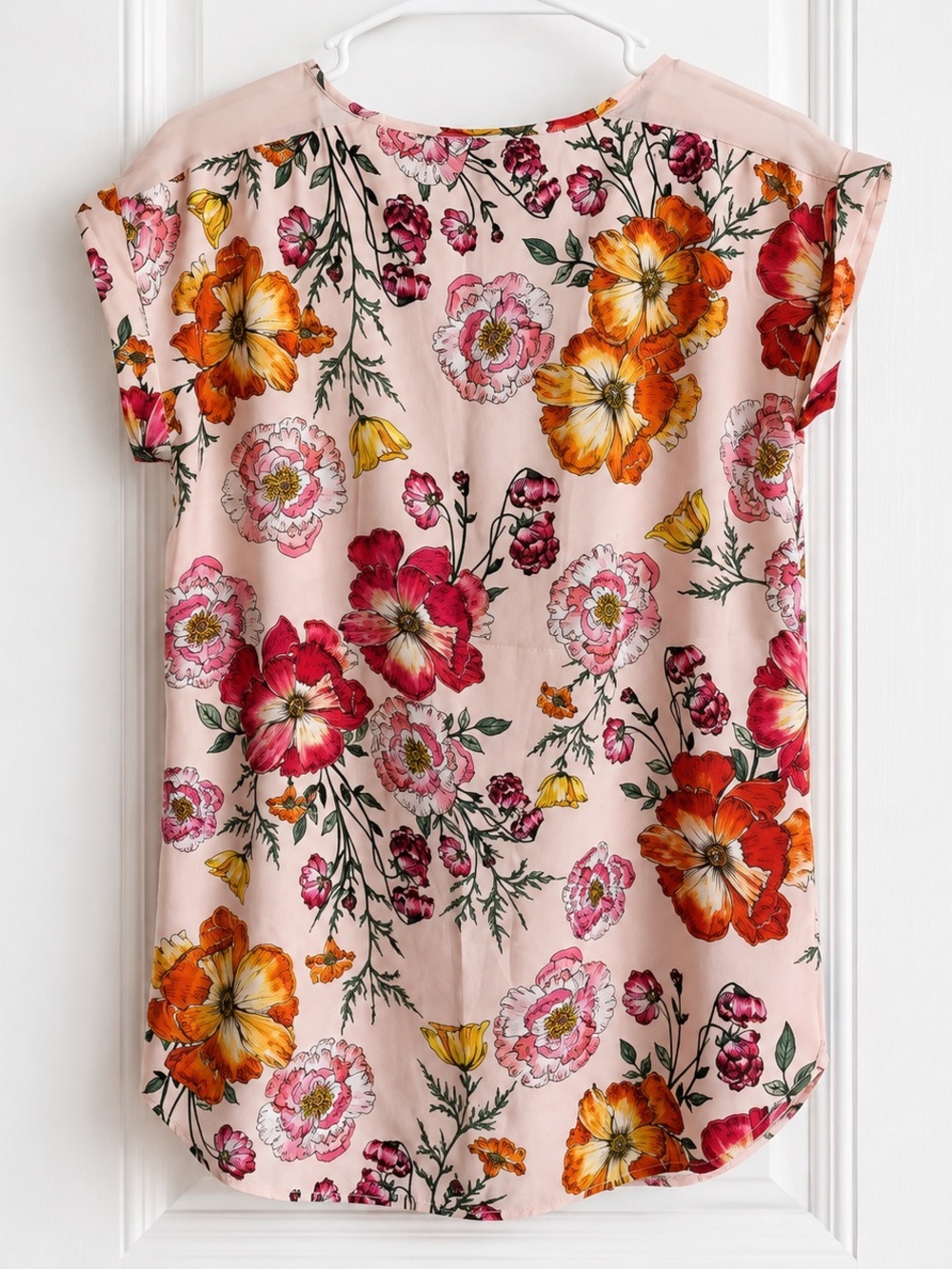 Express Pink Floral V-Neck Cap Sleeve Top - Picture 4 of 4